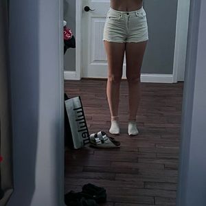 high rise white jean shorts